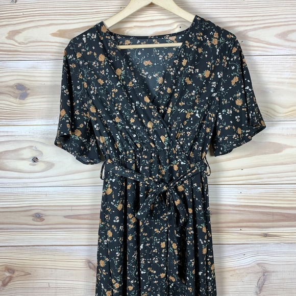 Dark Cottage Dress Womens Medium Maxi Black Floral Long Boho Whimsigoth - Picture 3 of 9